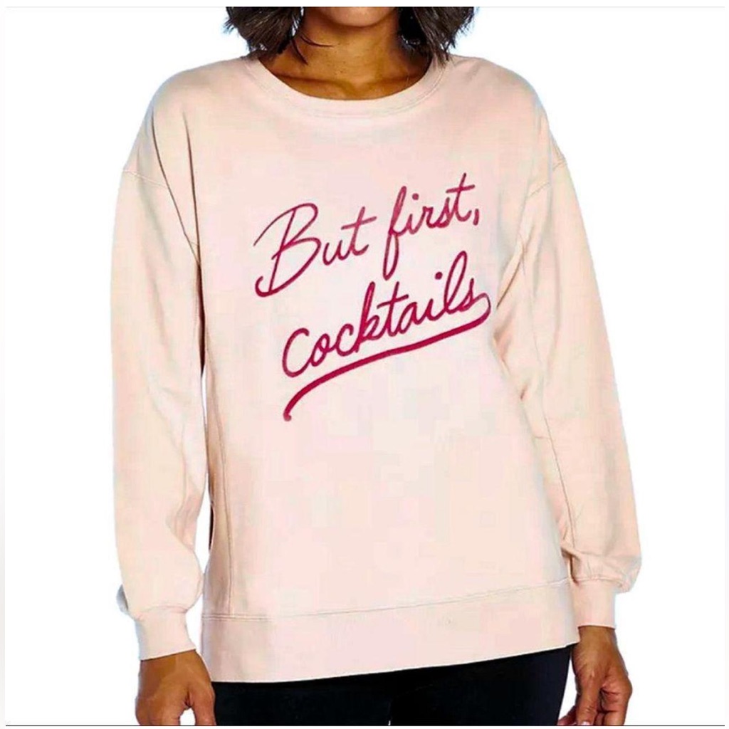 Wildfox Pale Pink 'But First Cocktails' Pullover Sweater